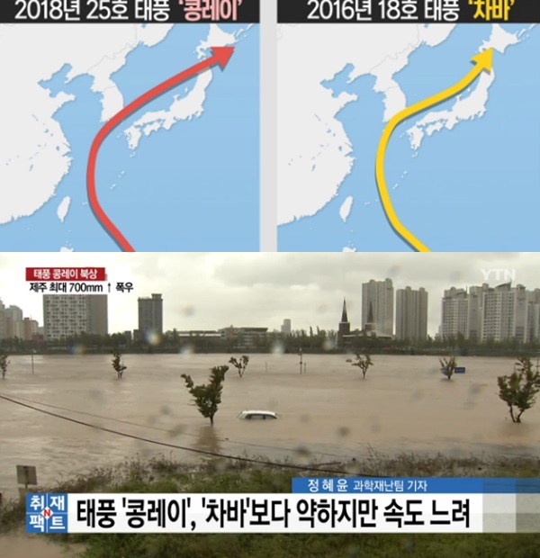 제25호 태풍 콩레이 경로, 태풍 콩레이 영향, 태풍경로 (사진: YTN)