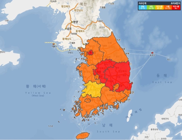 ▲ 전국 미세먼지 (사진: 케이웨더)