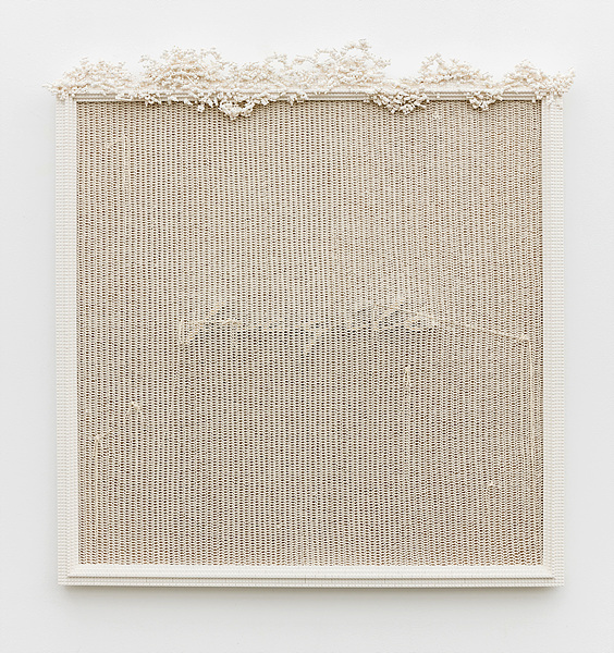 ▲ Park Jinhee, Inner Fragment Series -Invisible Time(fragile), 2015, hand-knitting fabric and LEGO bricks on wood, 133x123cm