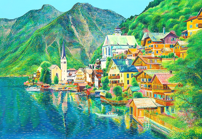 ▲ 김덕기_오스트리아 할슈타트-햇살은 눈부시게 빛나고 Hallstatt, Austria-The Sunlight Shines Brightly_2019_ Acrylic on canvas_ 80.3 x 116.8cm