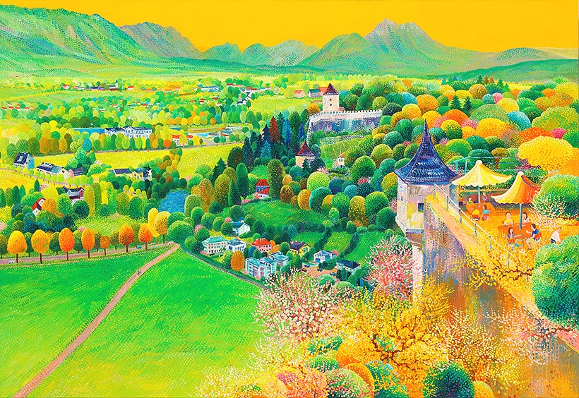 ▲ 김덕기_호엔잘츠부르크 성-햇살은 눈부시게 빛나고 Hohensalzburg Castle-The Sunlight Shines Brightly_2019_ Acrylic on canvas_ 80.3 x 116.8cm