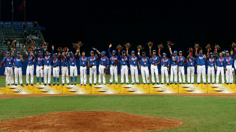 ▲ 2008 베이징올림픽 야구 금메달 시상식 대에 선 한국올림픽 야구 대표팀