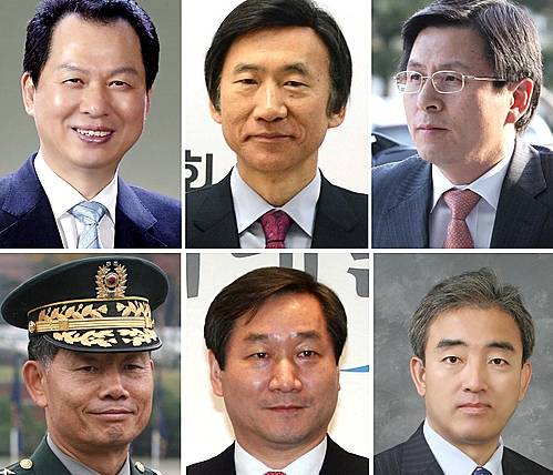 박근혜 당선인의 내각 인선. (위 왼쪽부터) 교육부 장관에 서남수 전 차관, 외교부 장관에 윤병세 전 차관, 법무부 장관에 황교안 전 부산고검장, (아래 왼쪽부터) 국방부 장관에 김병관 전 한미연합사령부 부사령관, 안전행정부 장관에 유정복 새누리당 의원, 문화체육관광부 장관 유진룡 전 차관.